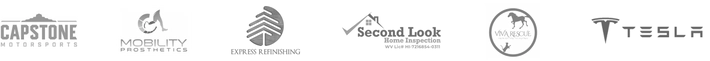 several business logos, Capstone Motorsports, Mobility Prosthetics, Tesla, Viva Rescue